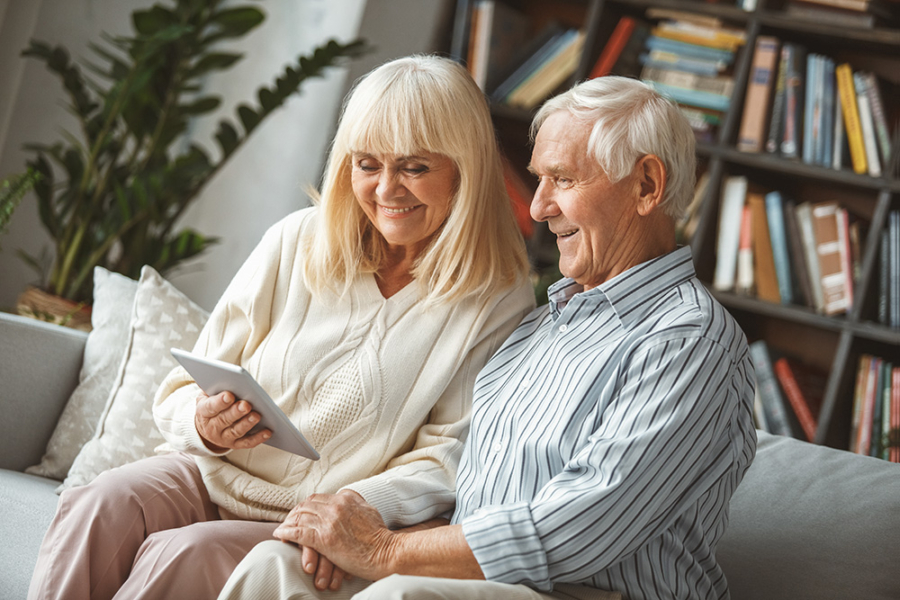 Older couple thinking about planned giving